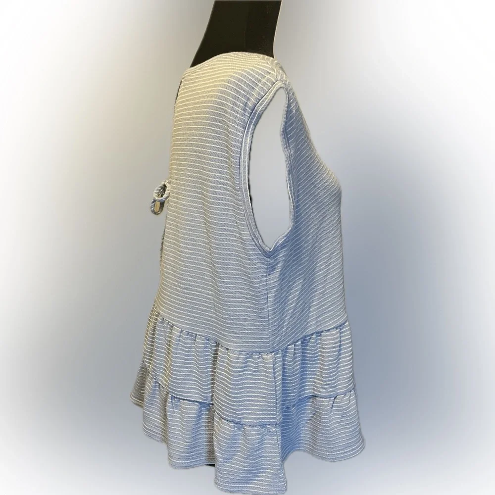 Good Luck Gem Oversized Ruffled Blue Tank size M - Picture 3 of 10